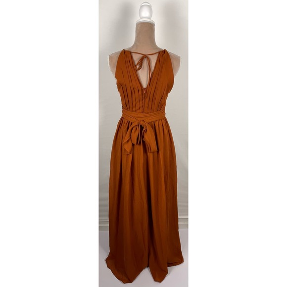 SOLD High Neck Chiffon Long Bridesmaid Dress Burnt Orange Chiffon Waist Tie - Picture 12 of 12